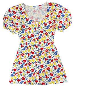 RIXO x‎ Target Dress White Floral Babydoll Linen Short Puff Sleeve Fit & Flare 6